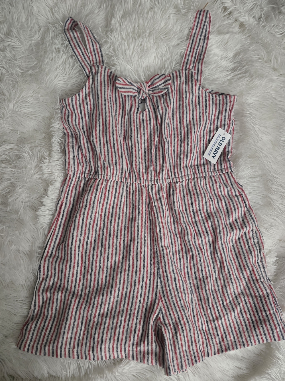 Old Navy Red, Blue & White Striped Girls' Romper with Front Tie